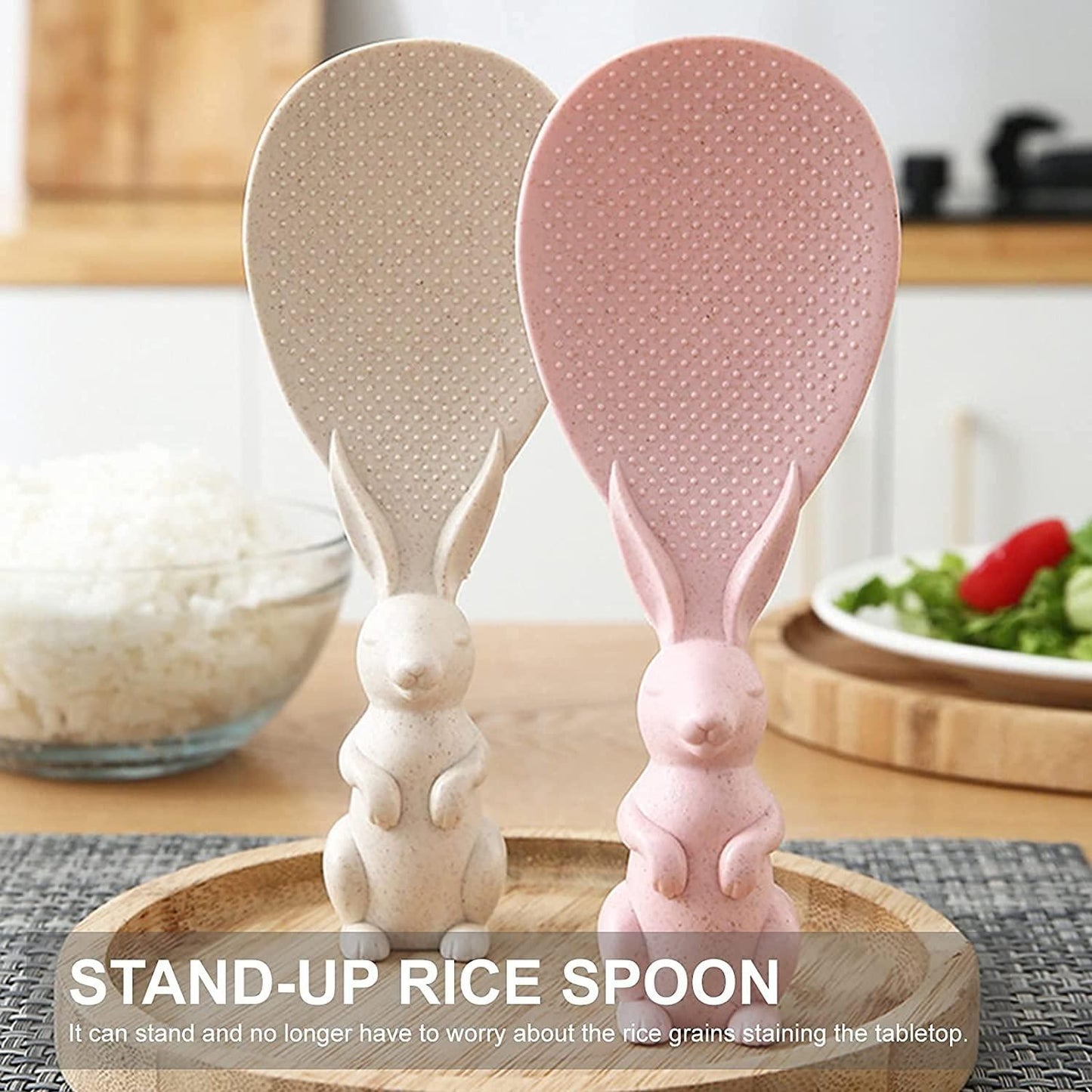 Rabbit Standing Non-Stick Rice Spoon,Vertical Kitchen Serving Spoon (Pack of 2)